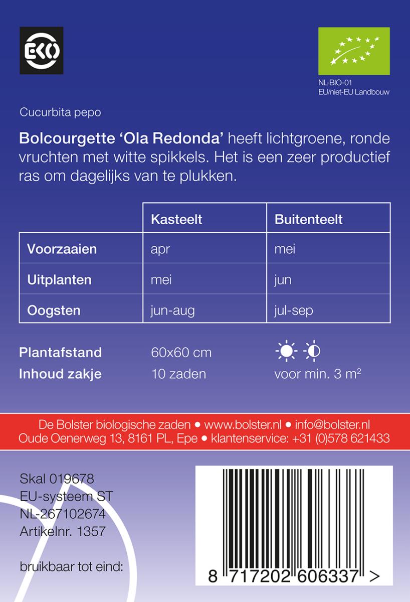 Bolcourgette 'Ola Redonda' Biologisch